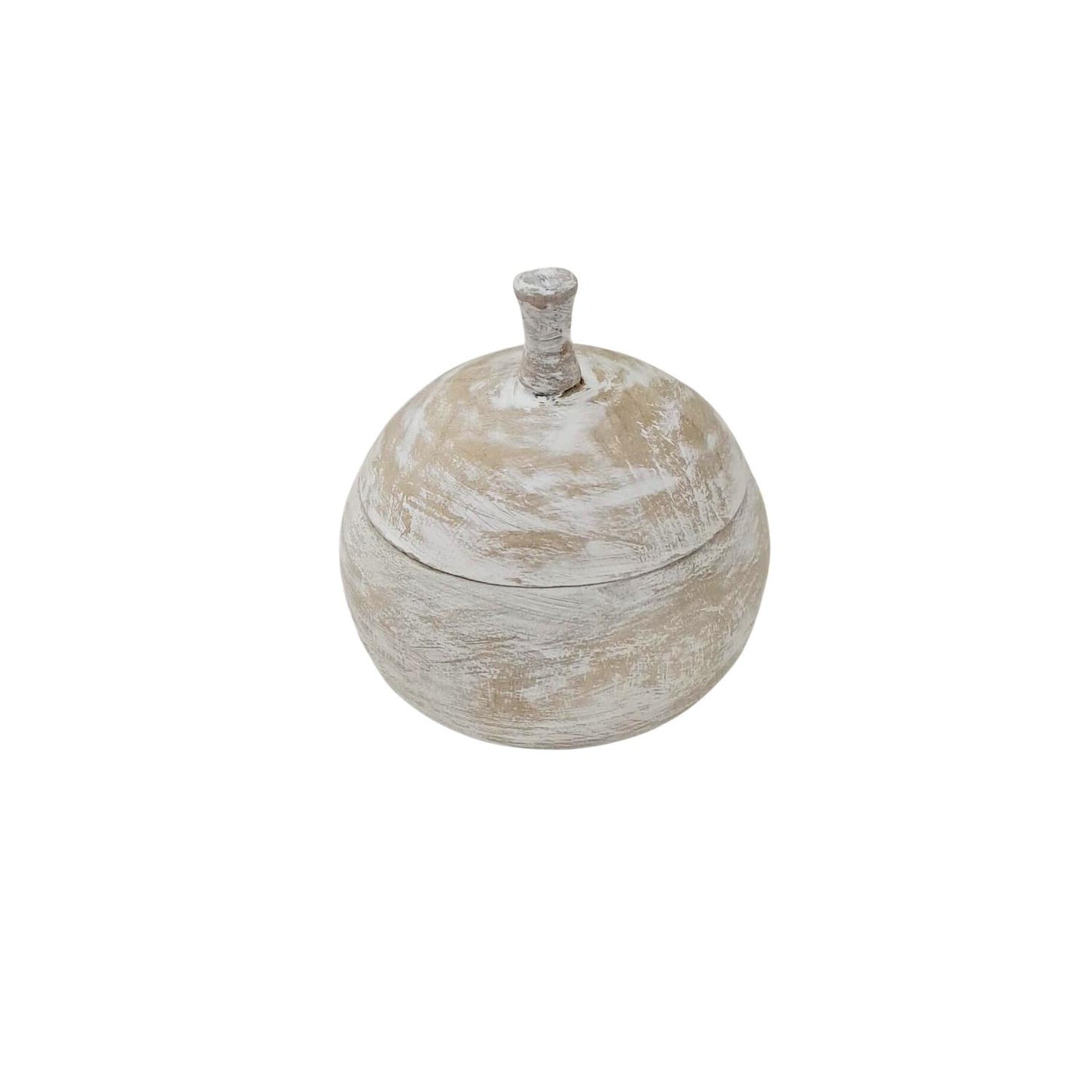 Washed White Lidded Decorative Wooden Jar