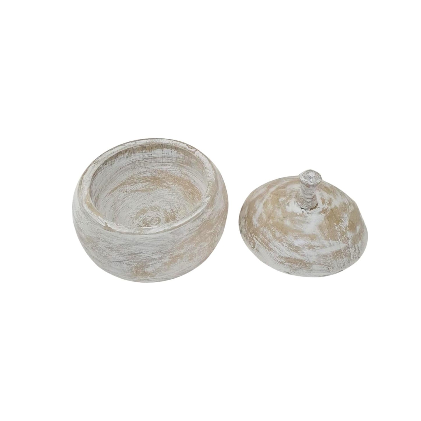 Washed White Lidded Decorative Wooden Jar