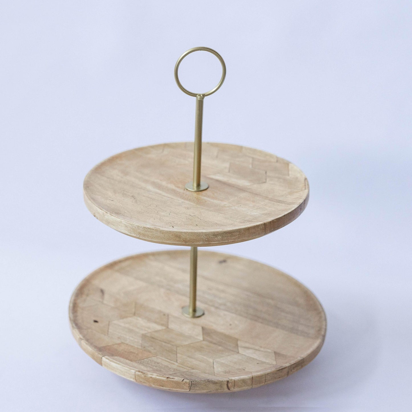 Two-Tier With Metal Handle Round Wooden Tray