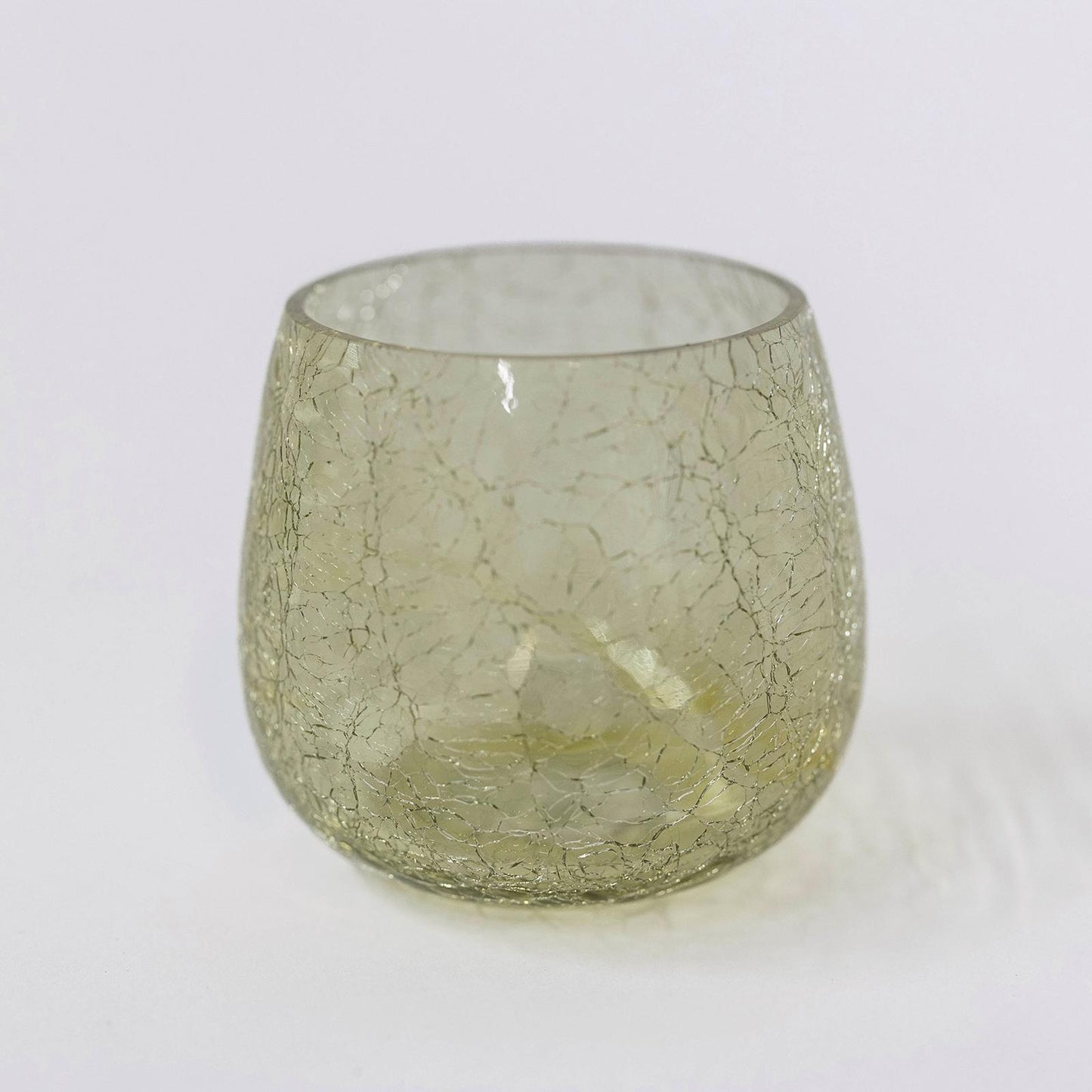 Light Yellow Crackled Glass Candle Holder