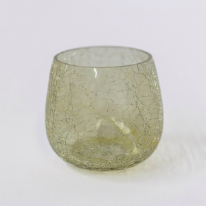 Light Yellow Crackled Glass Candle Holder