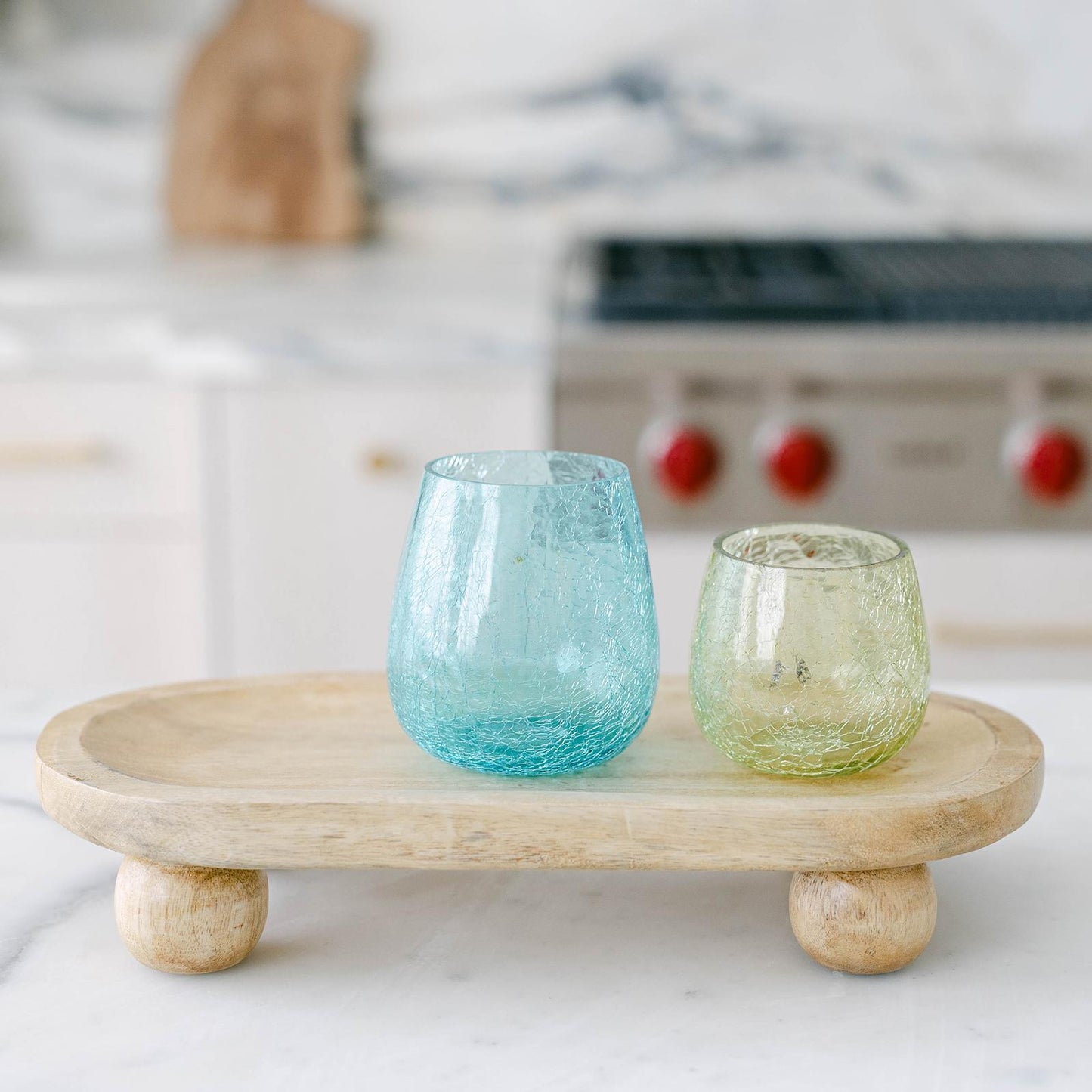Light Yellow Crackled Glass Candle Holder