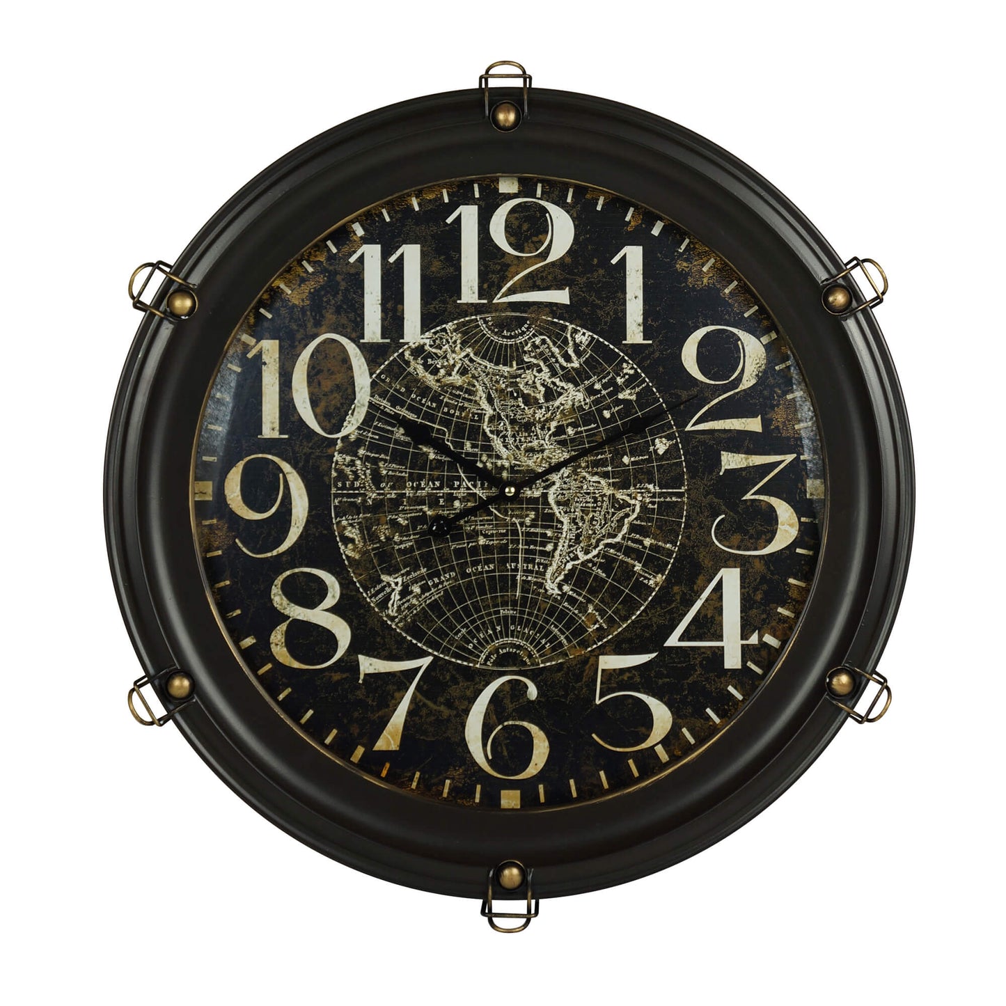 Porthole Look With World Map Print Wall Clock