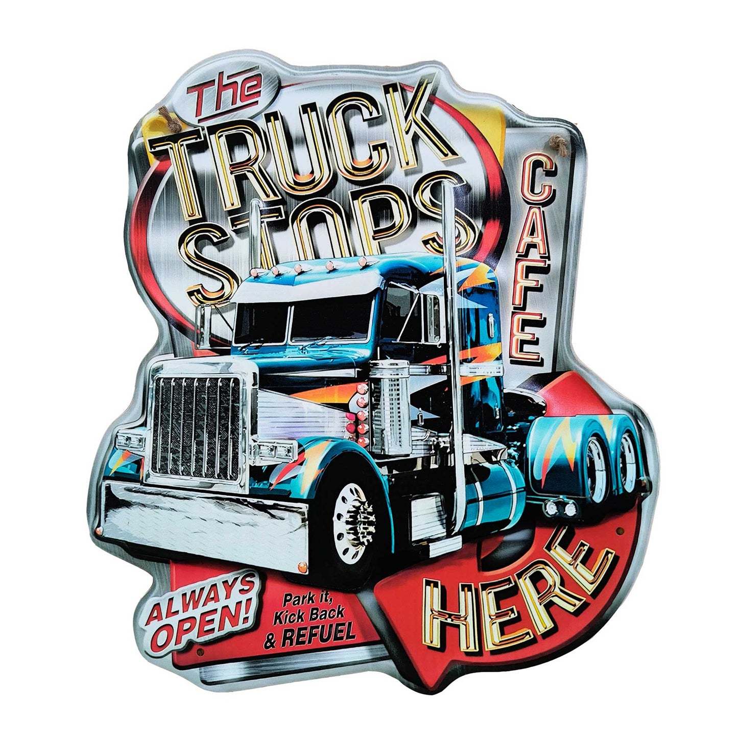 The Truck Stops Here With Semi Truck Image Sign