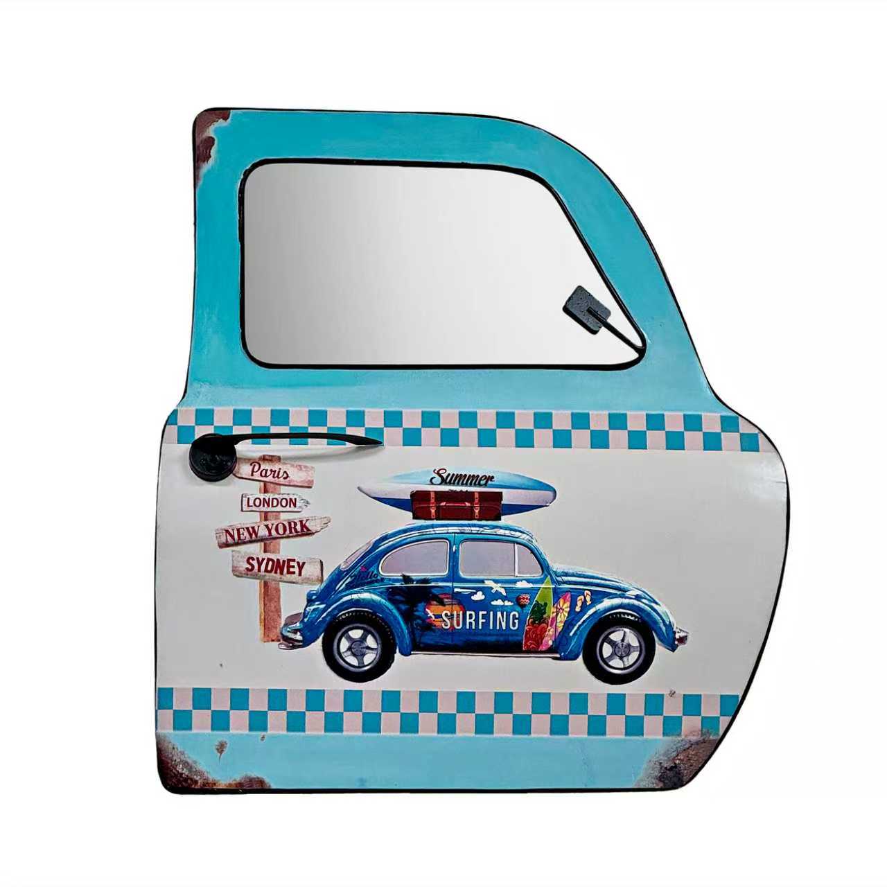 Coastal Surf Car On A Car Door Shaped Wall Mirror