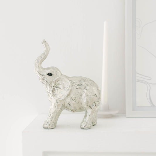 White Elephant With Raised Trunk Figurine