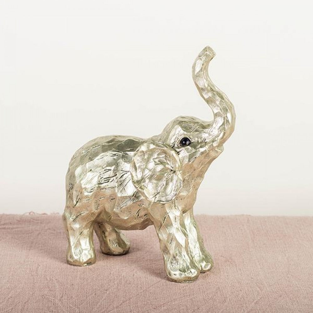 White Elephant With Raised Trunk Figurine