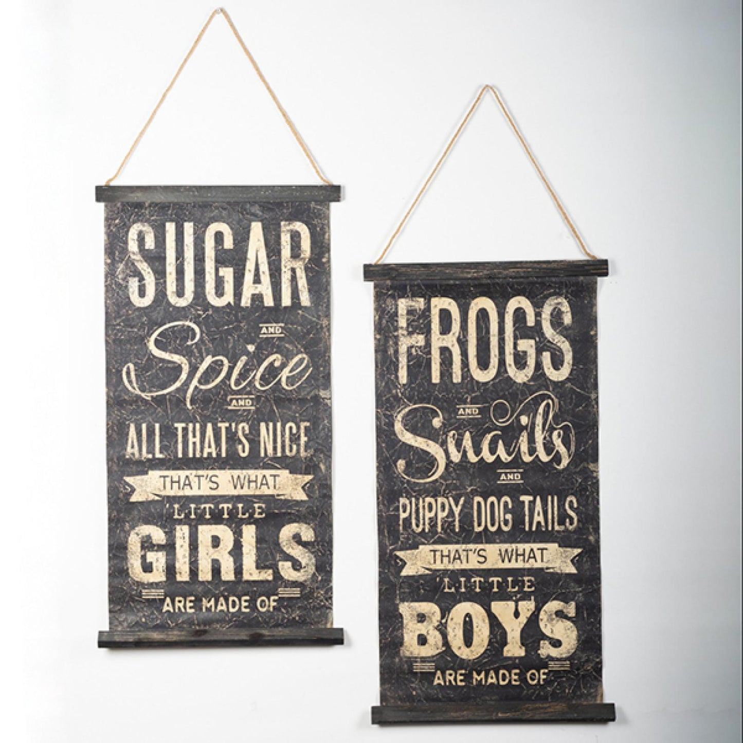 Set Of 2 Little Girls And Little Boys With Text Canvas Scrolls Wall Decor