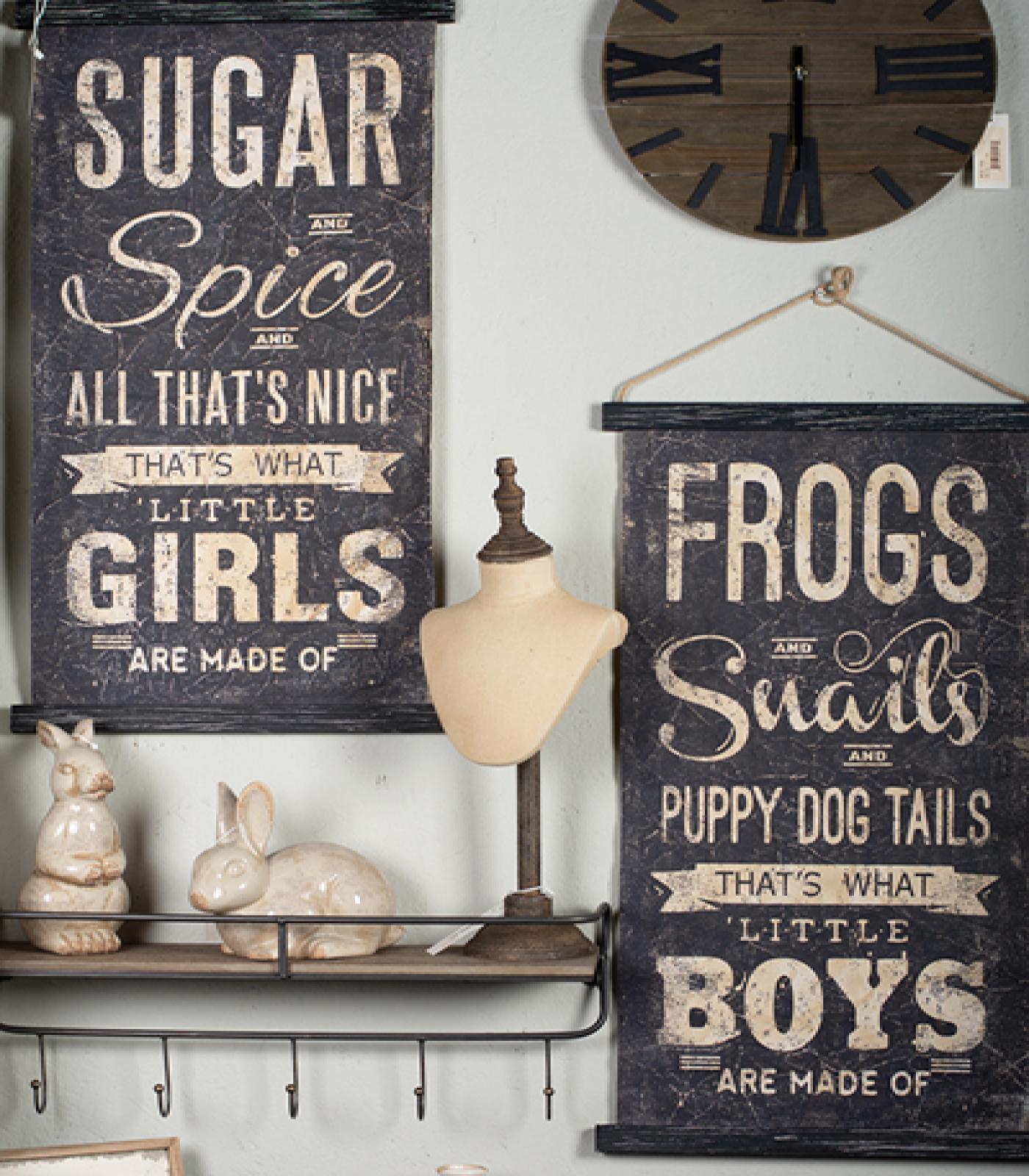 Set Of 2 Little Girls And Little Boys With Text Canvas Scrolls Wall Decor
