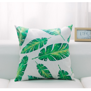 Green Leaves On White With 100% Polyester Insert Pillow