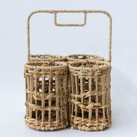 Woven 4 Bottle Basket With Handle Wine Tote