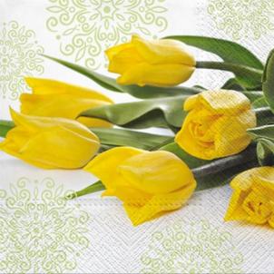 Pack Of 20 Luncheon Size Yellow Tulips Pattern Napkins