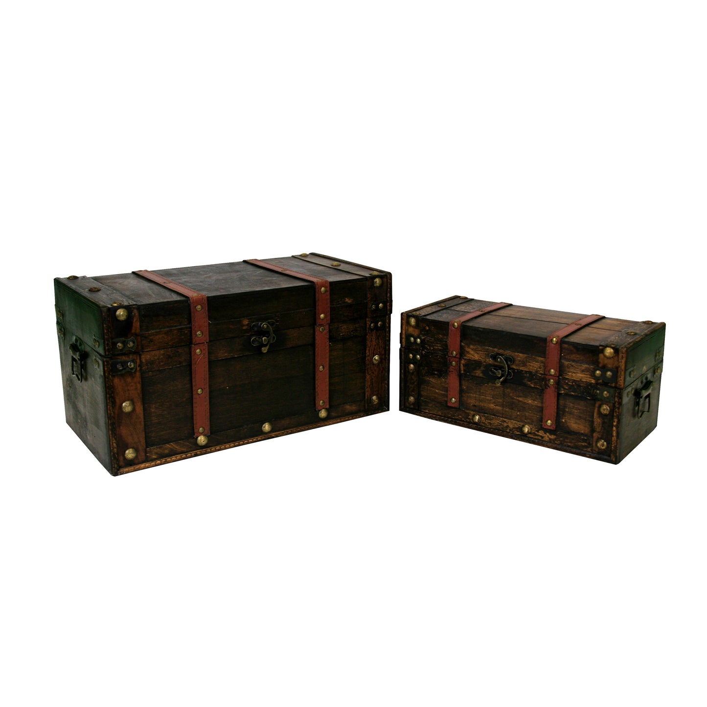 Set Of 2 Steamer Trunk Look With Straps And Metal Accents Decorative Boxes
