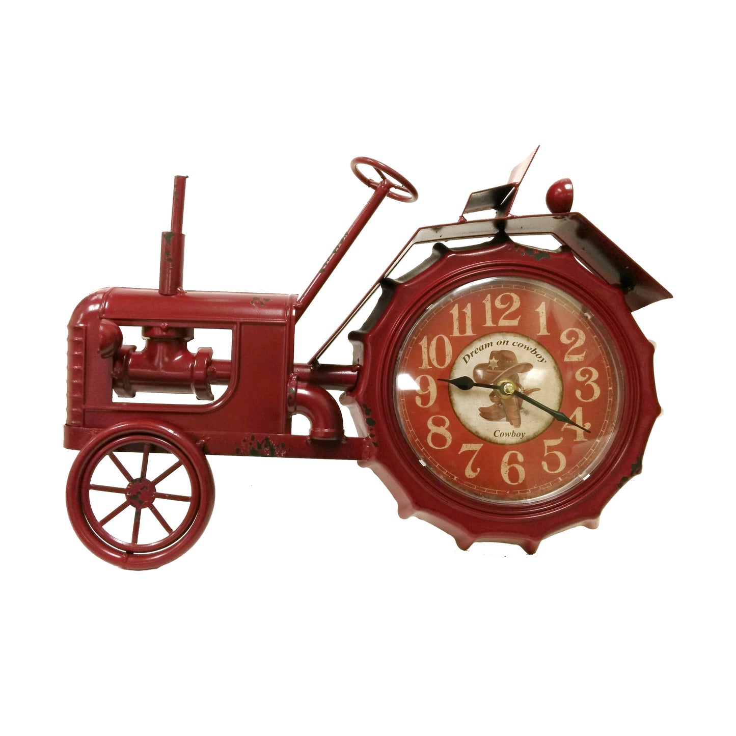 Dream On Cowboy Faceplate On Red Tractor Table Clock