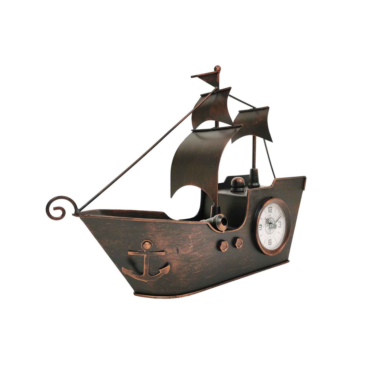 Brush Brown Sailing Ship Table Clock