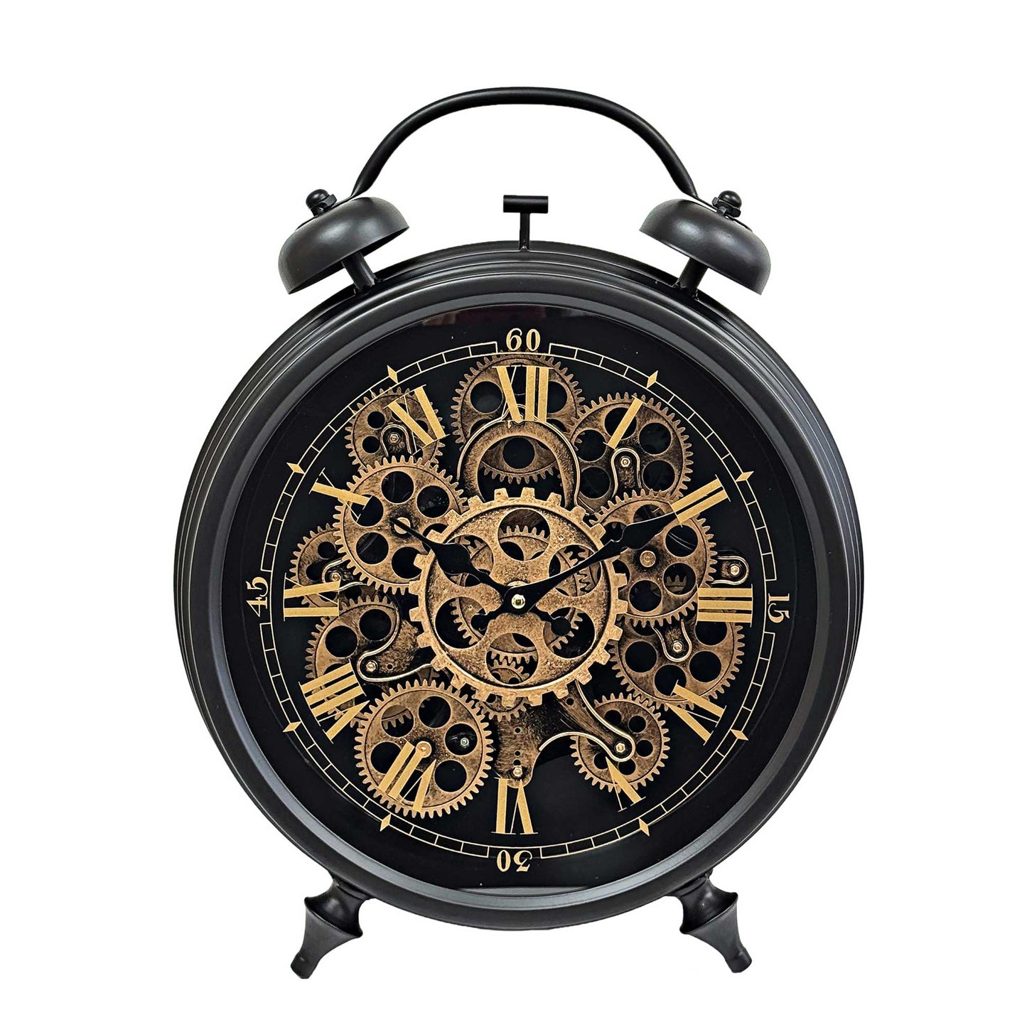 Black With Exposed Moving Gears Table Clock