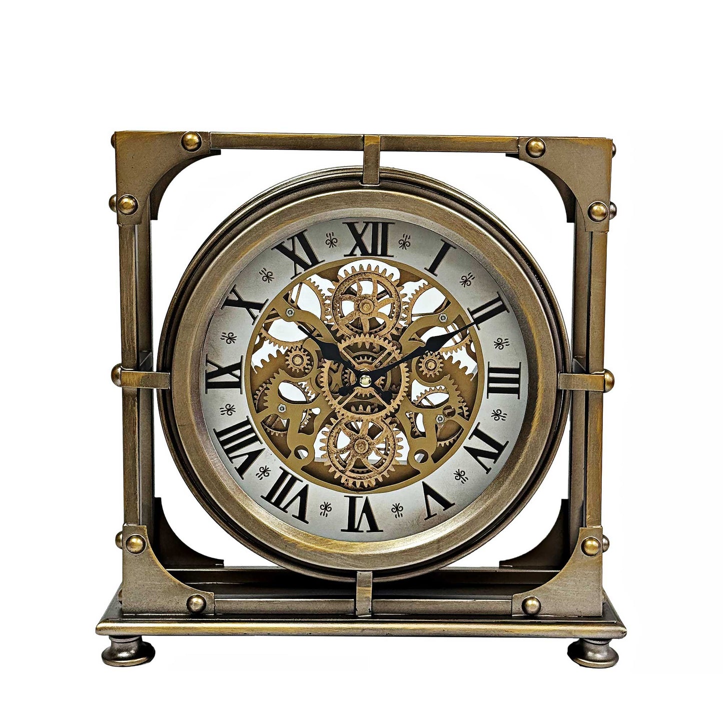 Distressed Bronze With Exposed Moving Gears Table Clock