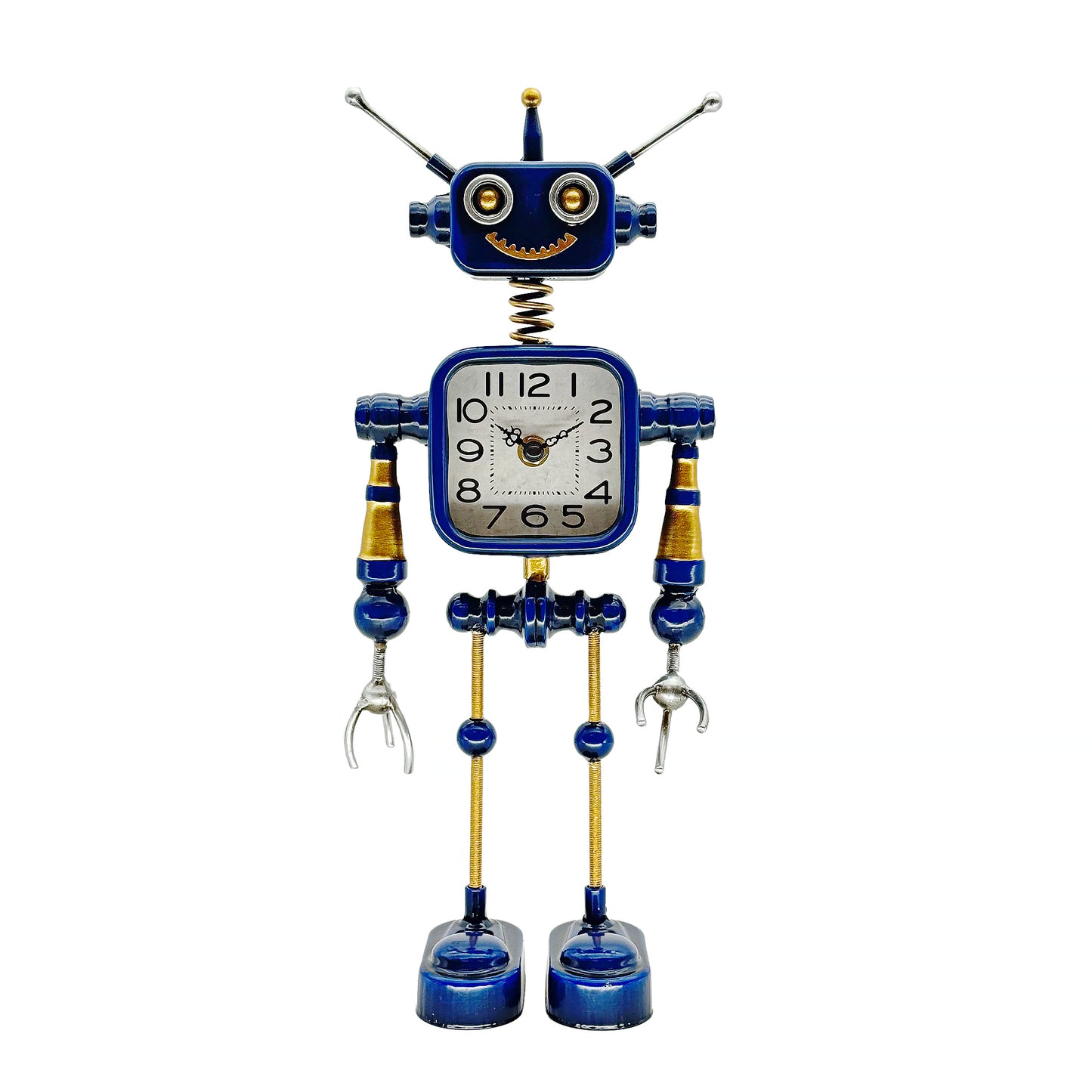 Industrial Steampunk Blue Robot Table Clock Clock