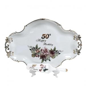 50Th Happy Birthday With Roses Server And Cake Tray