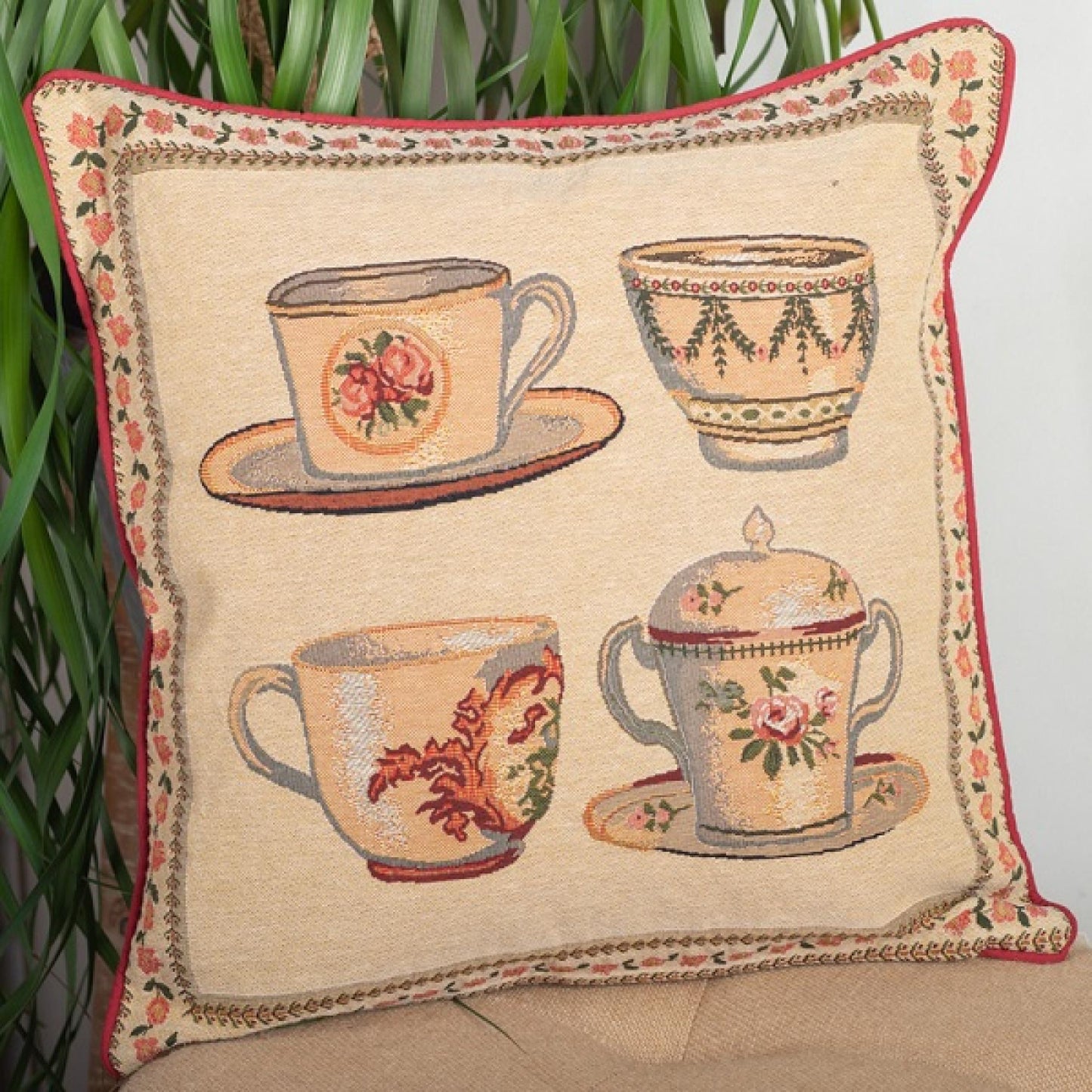 Tapestry Cups, And Sugar Bowls Cushion Cover