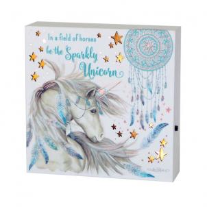 Led Lit Unicorn And Dreamcatcher With Text - Sparkly Unicorn Plaque