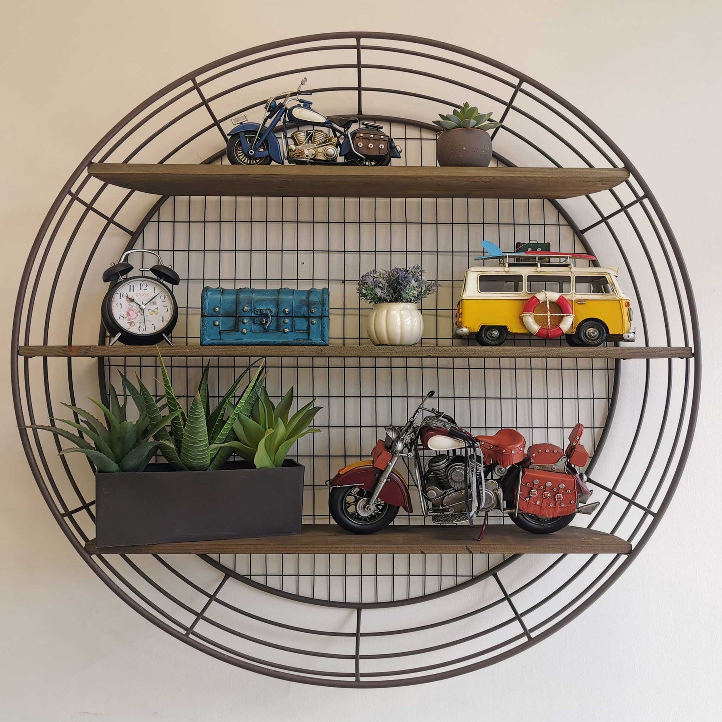 Circular Frame With 3 Shelves Wall Mounted Shelf