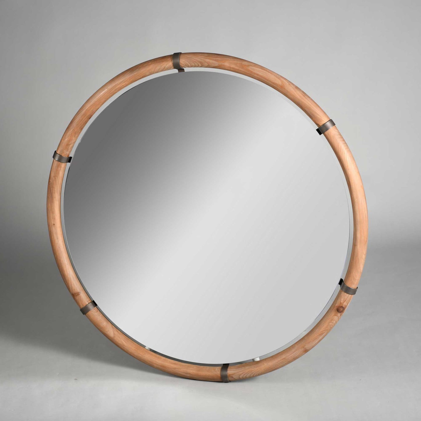 Round With Metal Fasteners Wall Mirror
