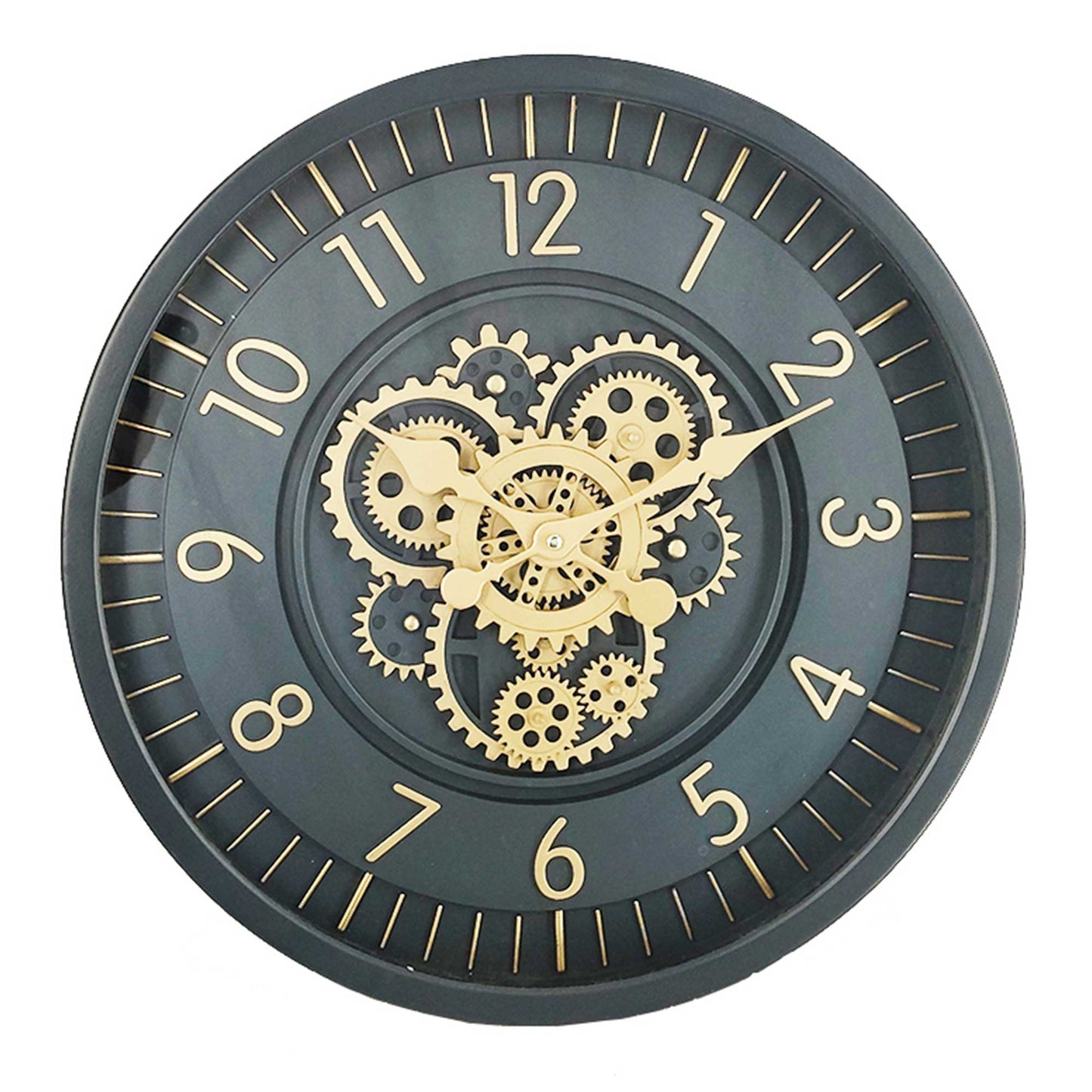 Dark Blue With Gold Moving Gears Wall Clock