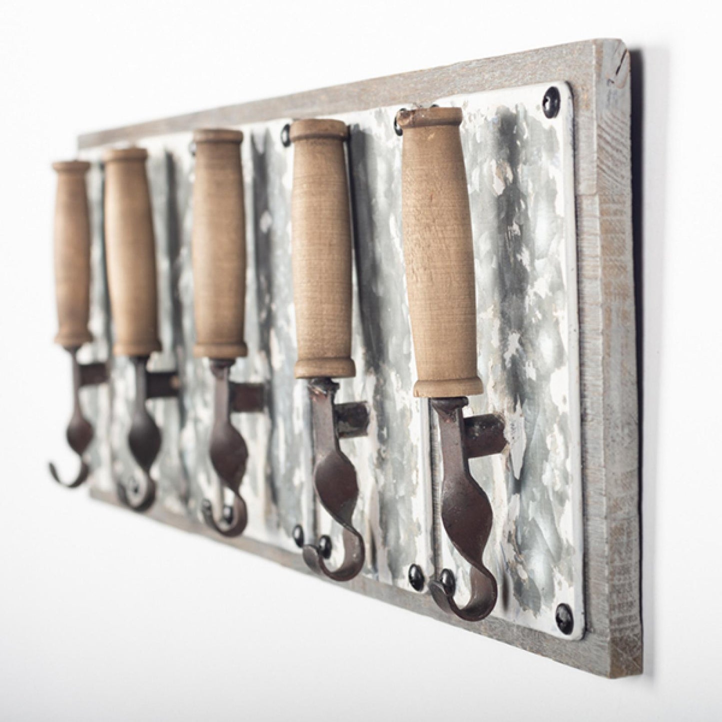 Wood Back With Metal Frames And Wood And Metal Wall Hooks