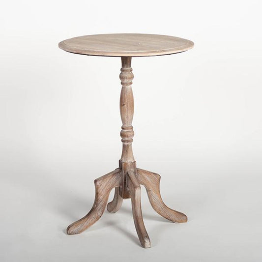Washed White On Brown Round Wooden Side Table