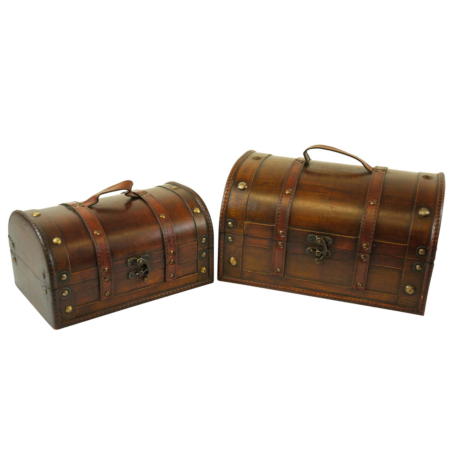 Set Of 2 Dome Shape With Handles And Latch Decorative Boxes