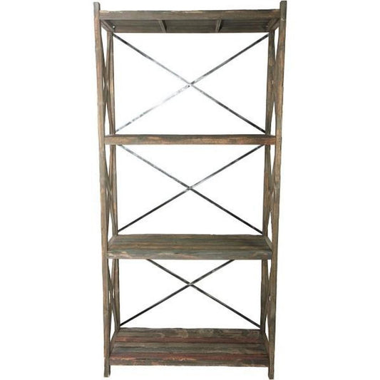 4 Shelves Wood With Metal X Backs Stand
