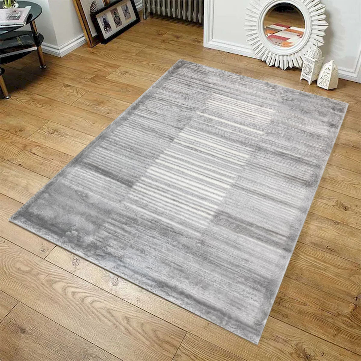 Sherpa Gray And White Striped Rug