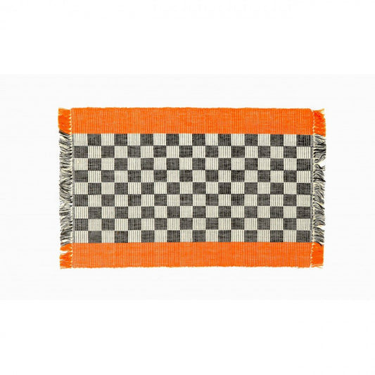 Orange Trim With Black And White Checkerboard Pattern Ribbed Placemat