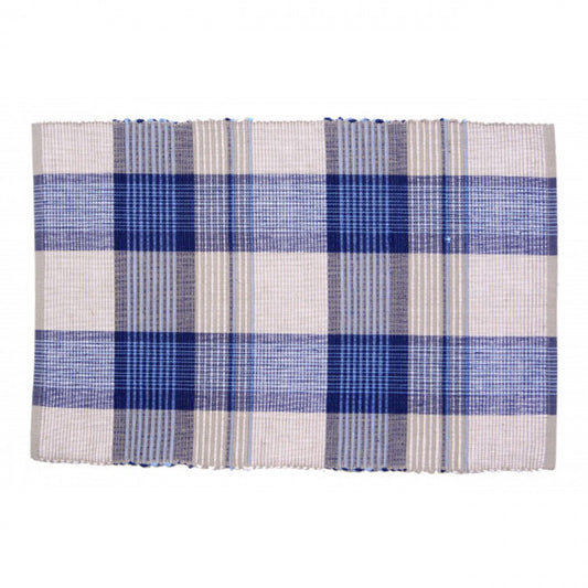 Sand Blue Check Pattern Ribbed Placemat