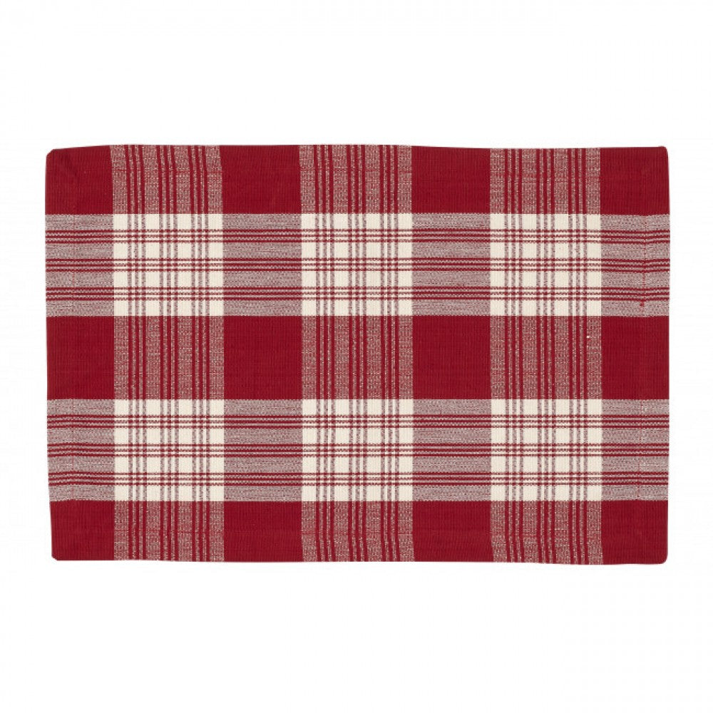 Stone Red Plaid Pattern Ribbed Placemat