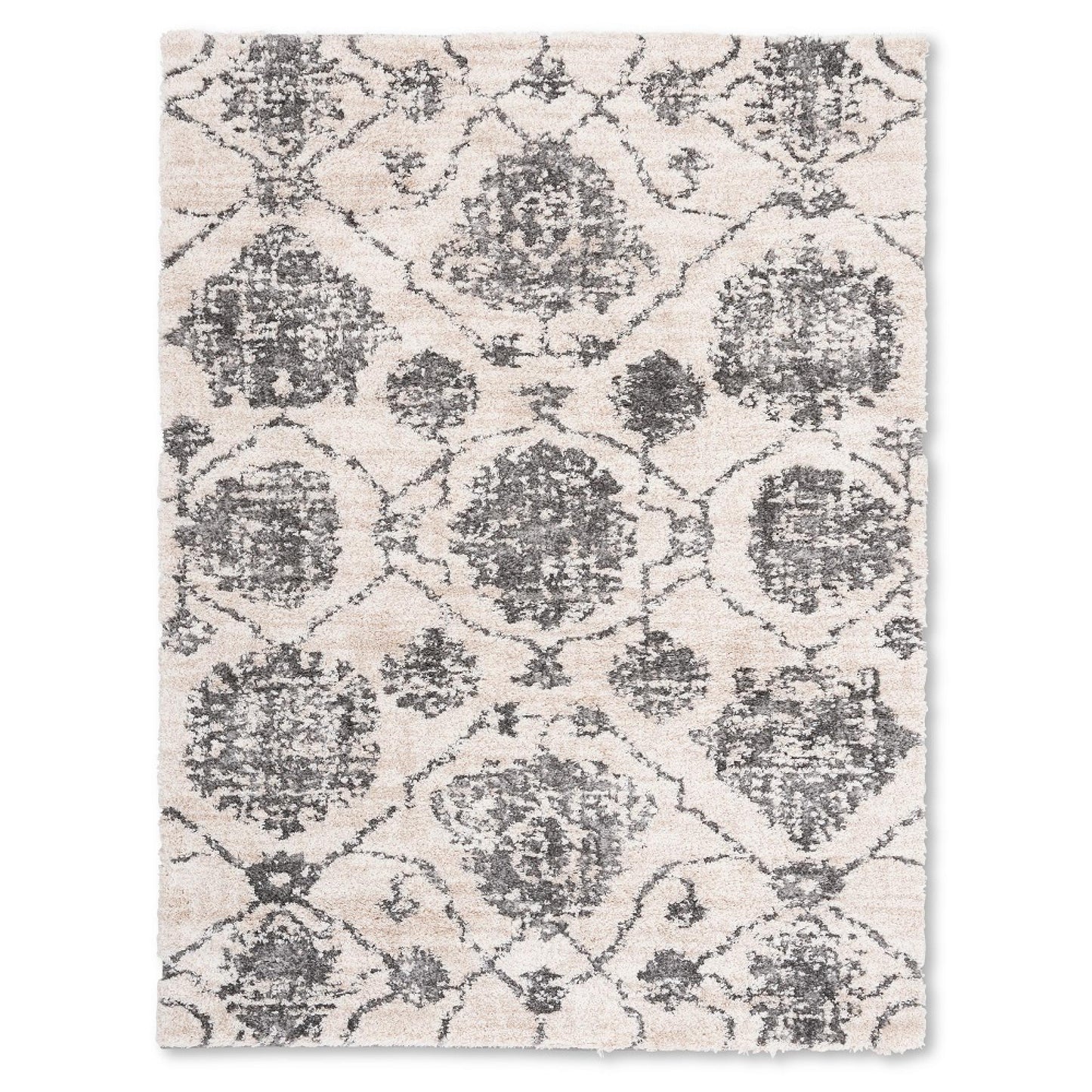 Bisera Black And White Patterned Shag Rug