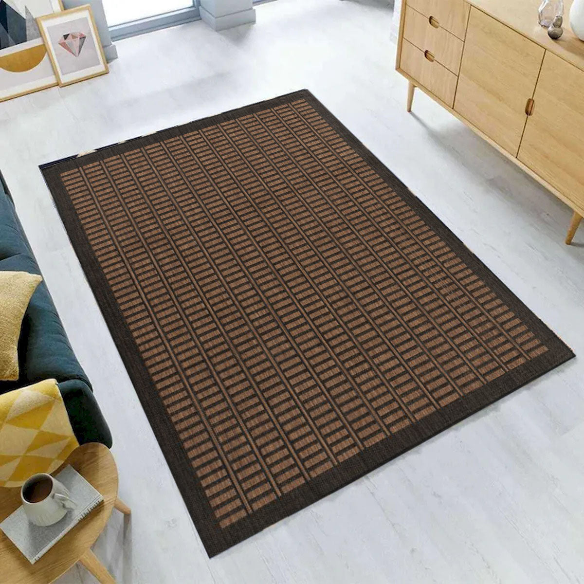 Cabana Indoor Outdoor Brown Rectangles Rug