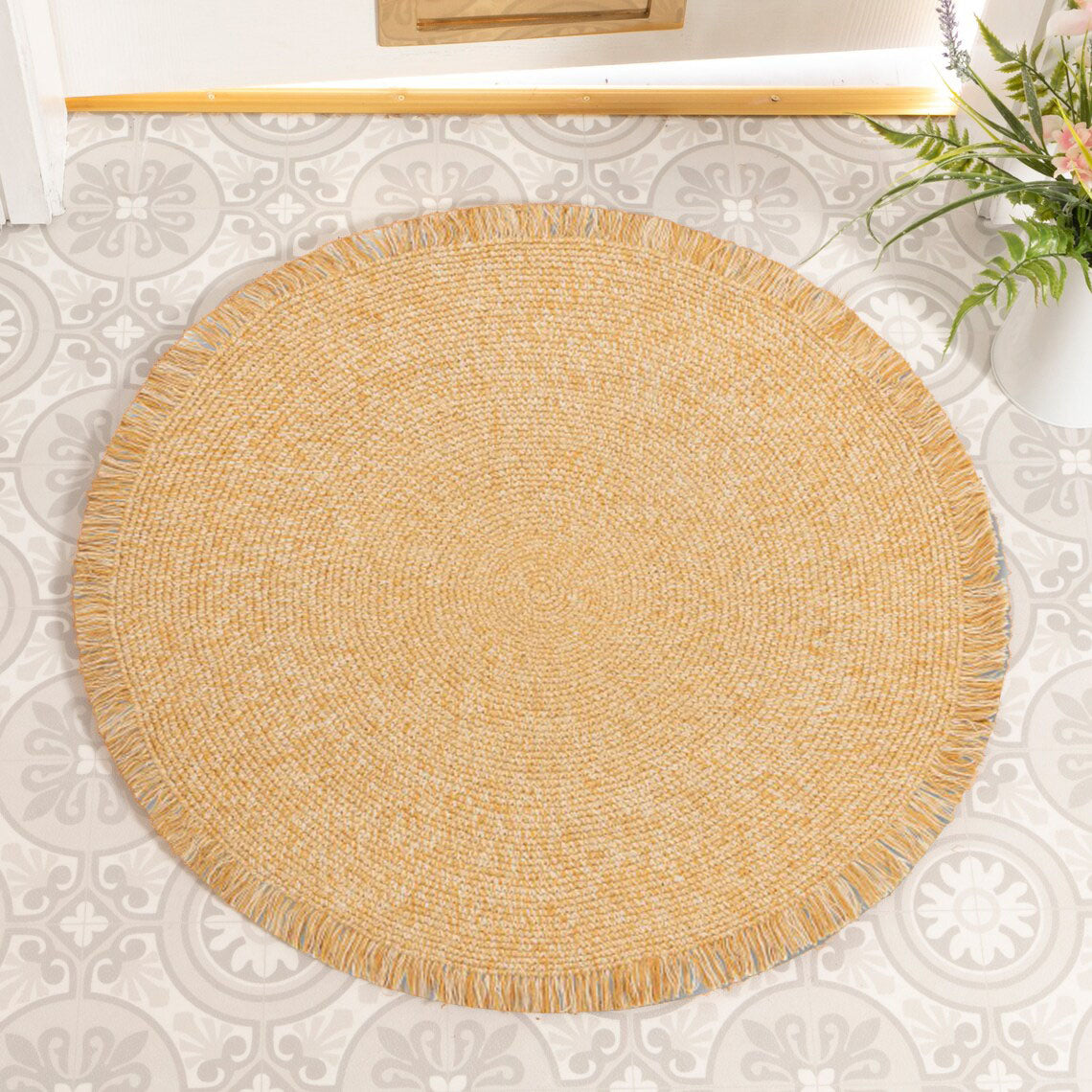 Elora Ochre Colored Braided Round Rug