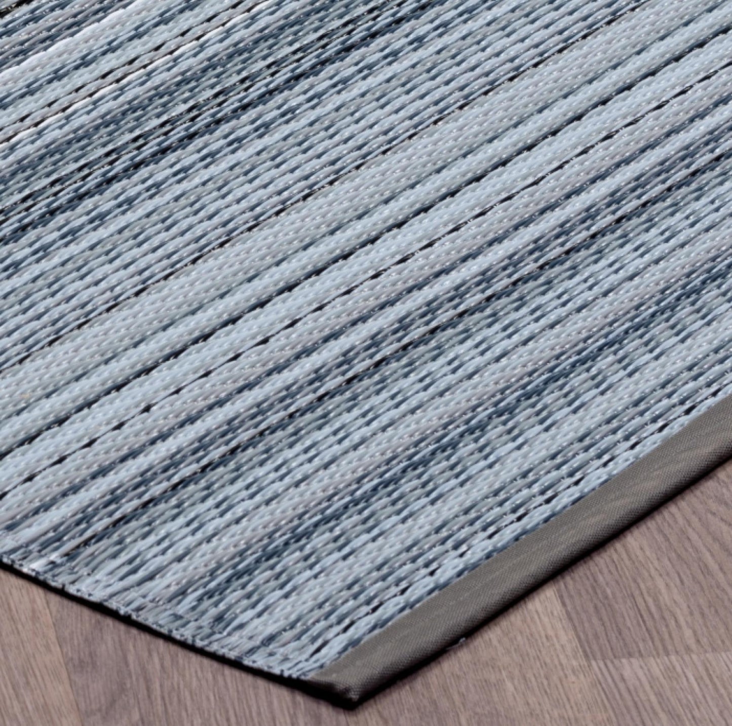 Fiesta Reversible Outdoor Plastic In Grays And Blue Stripes Rug