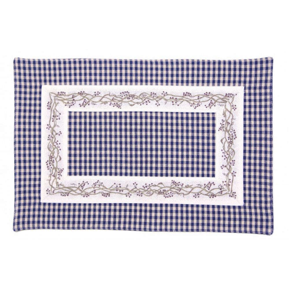 Navy Blue Checks With Berryvine Pattern Fused Placemat