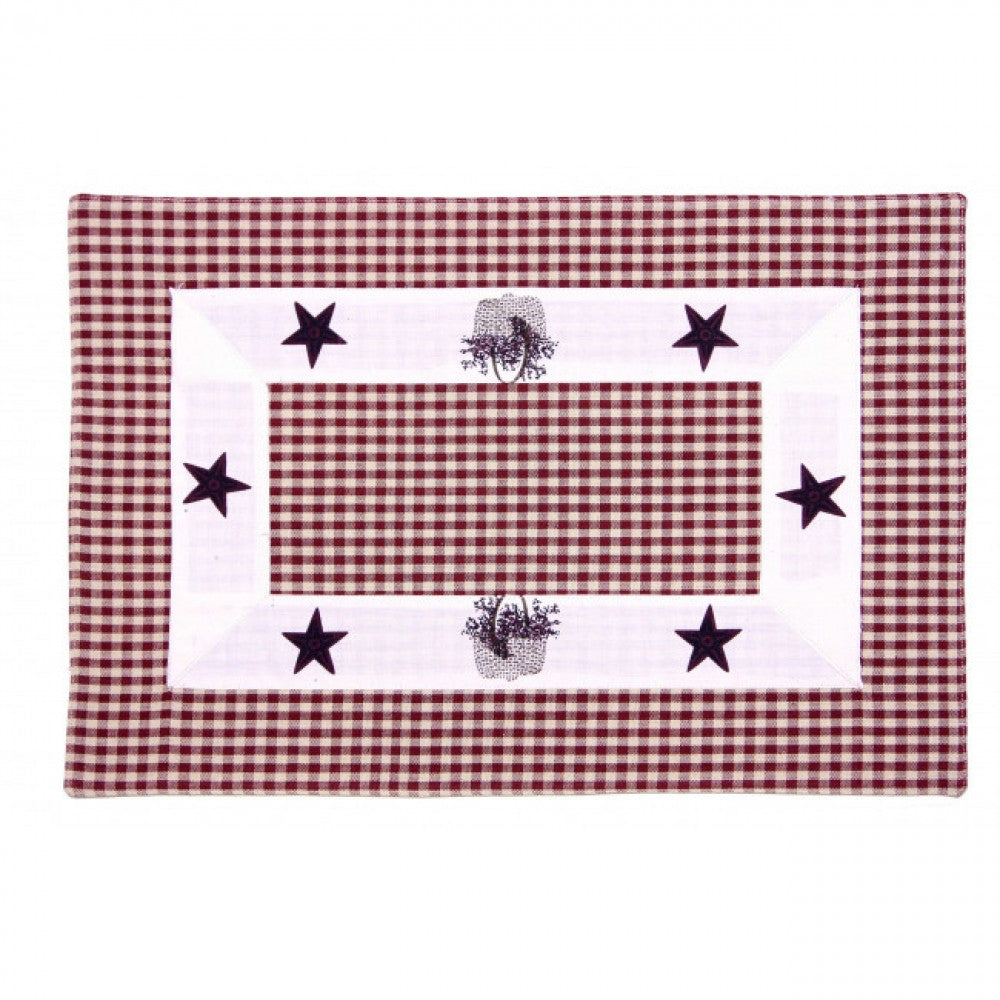 Burgundy Checks With Stars And Baskets Pattern Fused Placemat