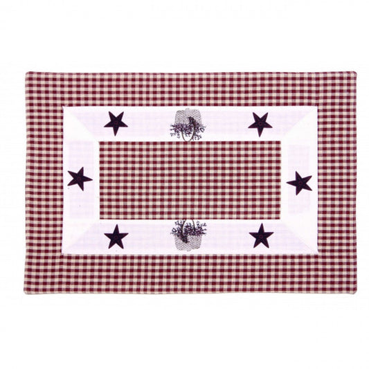 Burgundy Checks With Stars And Baskets Pattern Fused Placemat