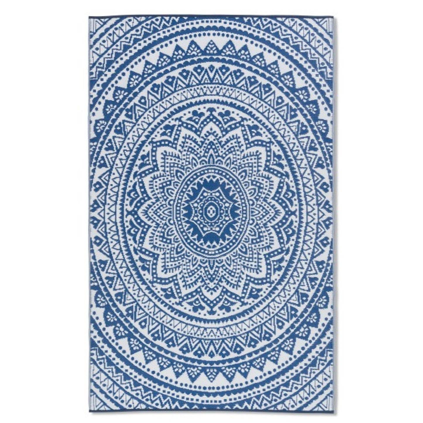 Fiesta Reversible Outdoor Plastic In White And Blue Pattern Rug