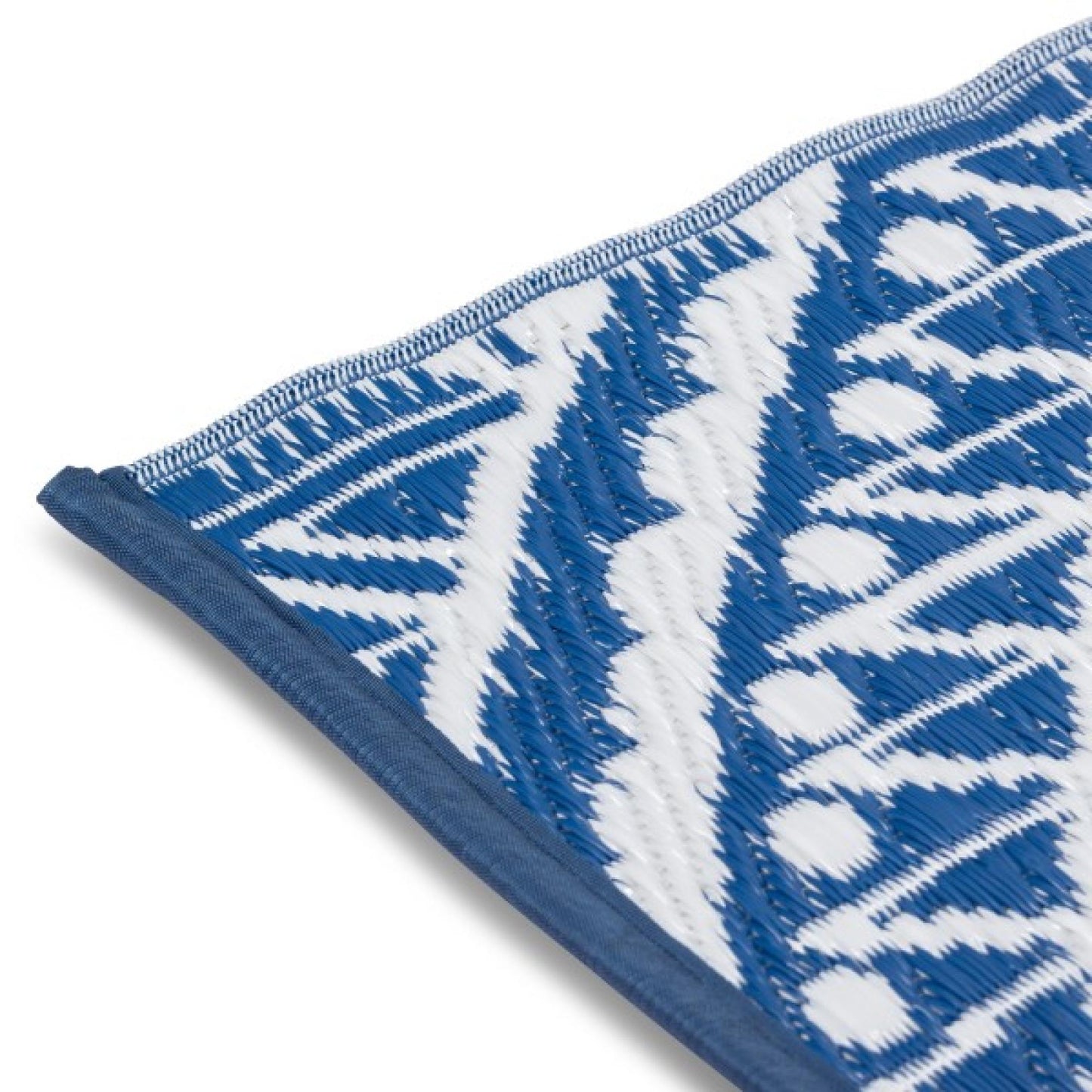 Fiesta Reversible Outdoor Plastic In White And Blue Pattern Rug