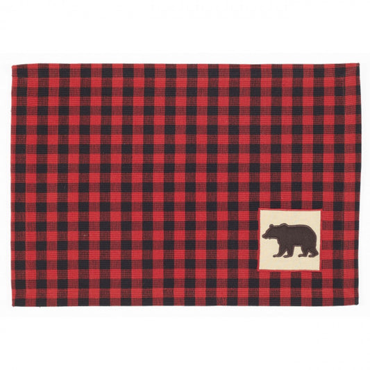 Red And Black Buffalo Check With Bear Label Fused Placemat