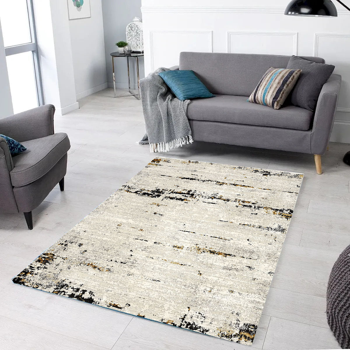 Panache Soft Creamy Yellow And Anthracite Rug