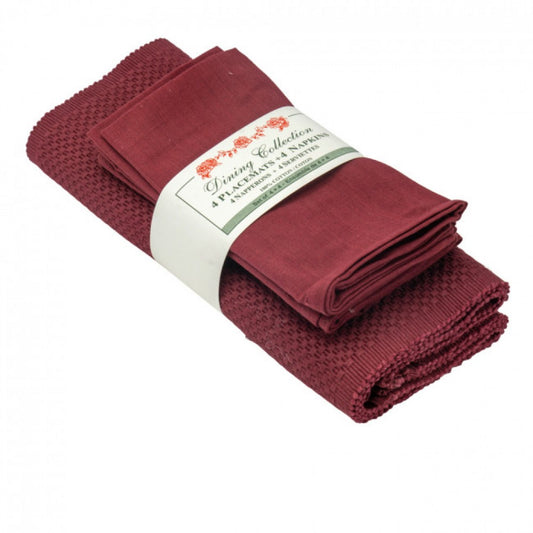 4 + 4 Burgundy Sapphire Weave Placemats And Napkins