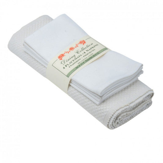 4 + 4 White Sapphire Weave Placemats And Napkins