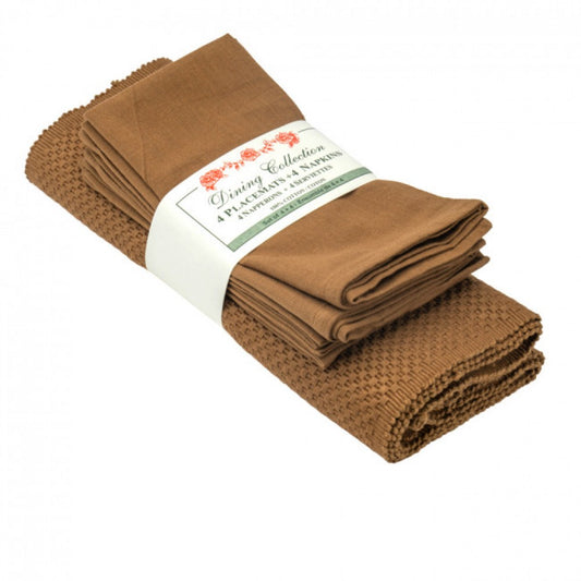 4 + 4 Spice Brown Sapphire Weave Placemats And Napkins